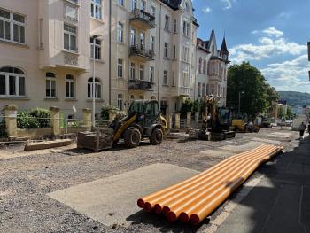 Gera, Friedrich-Engelsstraße Kanalbau. Wasserleitungsbau, Gasleitungsbau